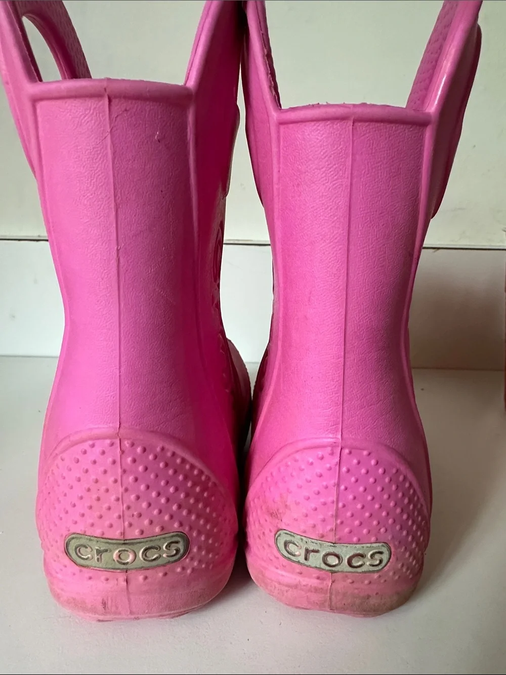 Kids Waterproof Pull-On Pink Rain Boots with Easy Grab Handles
